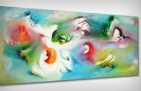 Nostalgic - 100x40 cm, LARGE XL, Original abstract painting, oil on canvas,