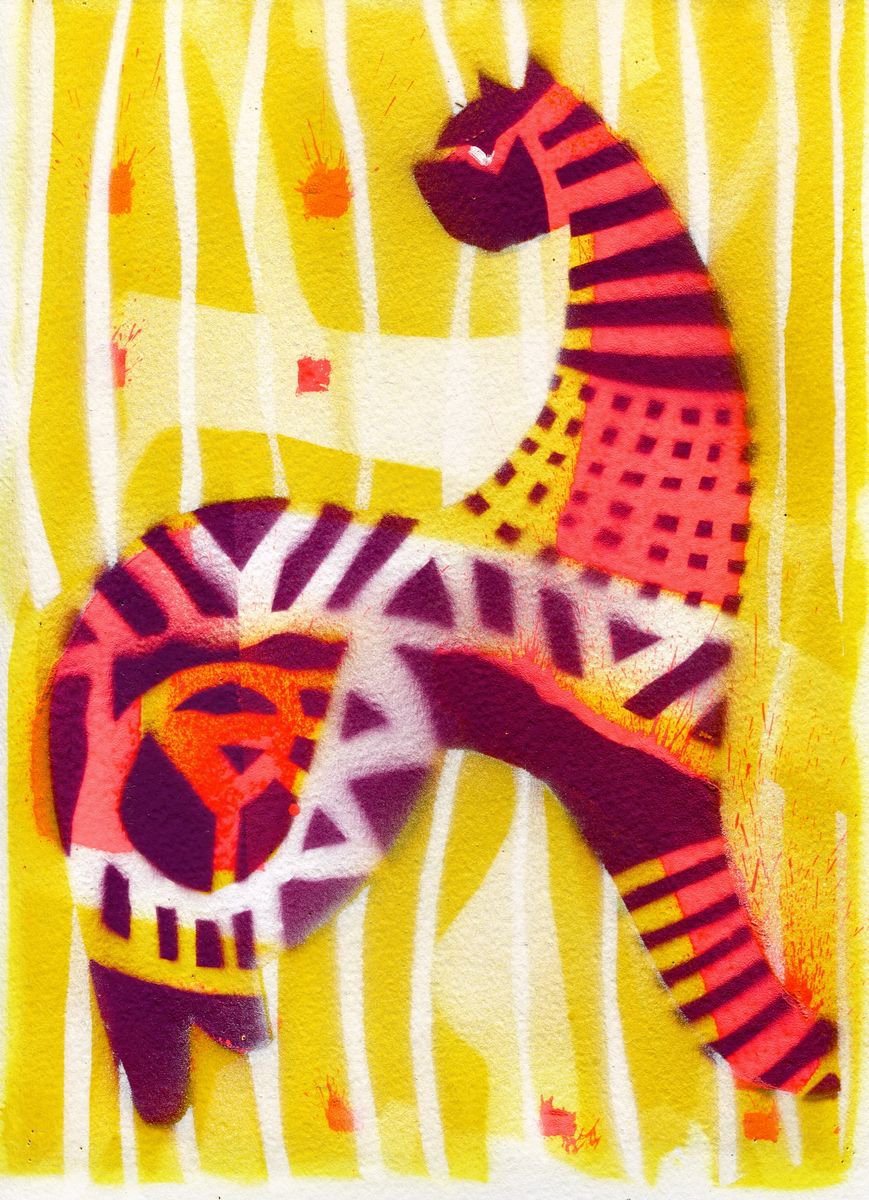 Cat on a Yellow Background 1 by Evgen Semenyuk