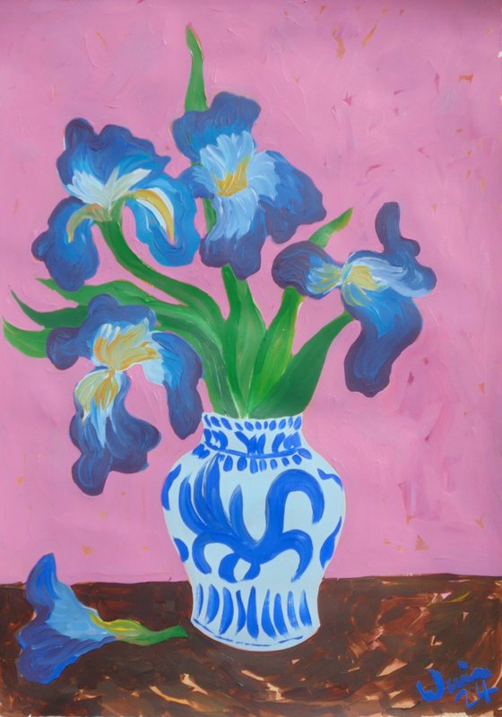 Irises in Chinese Vase