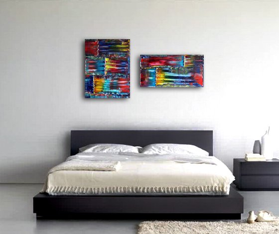 "Bricklaying" - FREE USA SHIPPING - Original PMS Abstract Diptych Oil Paintings On Canvas - 44" x 24"