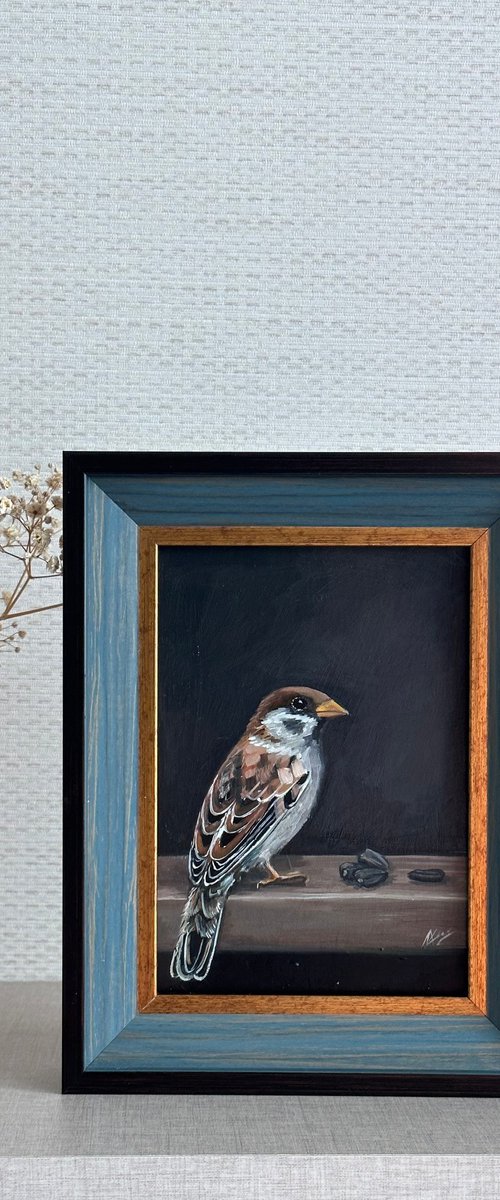 Sparrow Bird oil painting by Leysan Khasanova