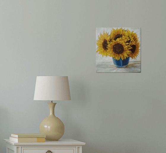 Sunflowers in a Blue Vase