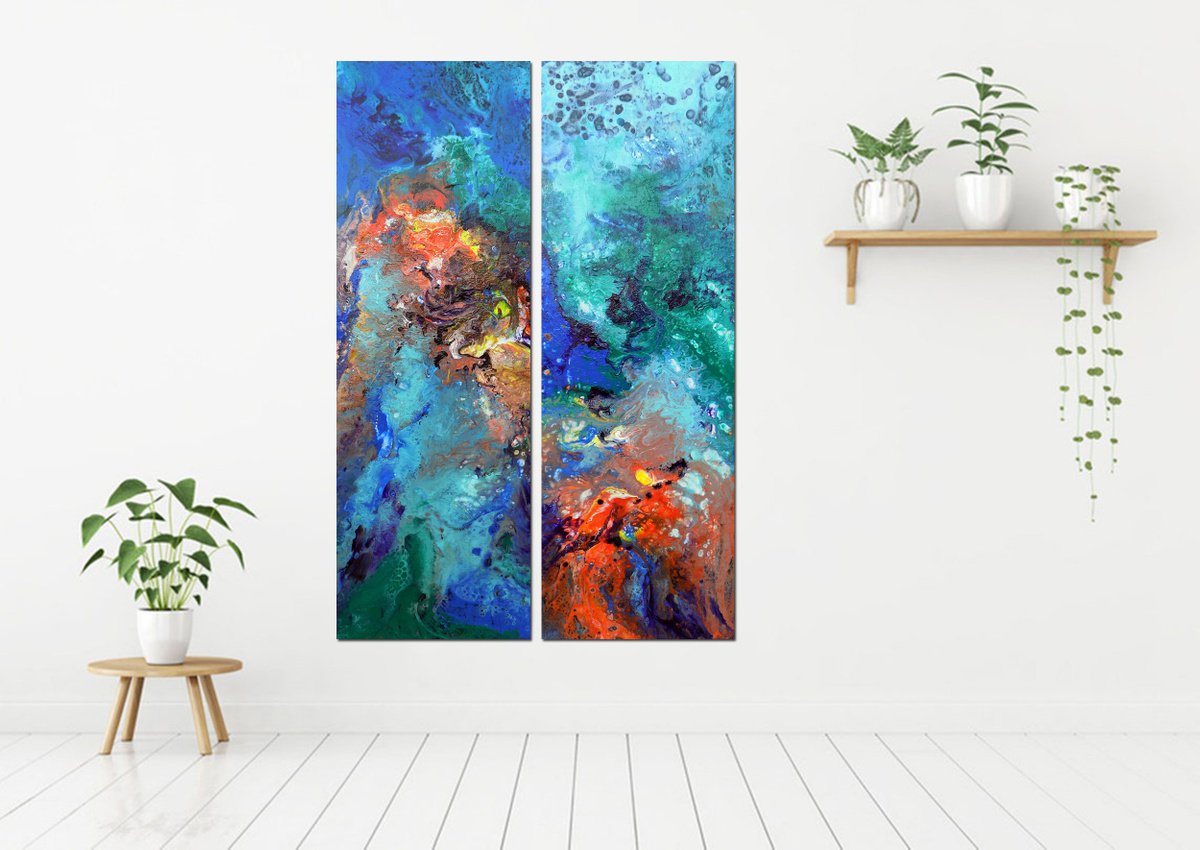 Abstract Acrylic Painting By Areti Ampi, 24 X 35, Untitled Diptych, Original Artwork