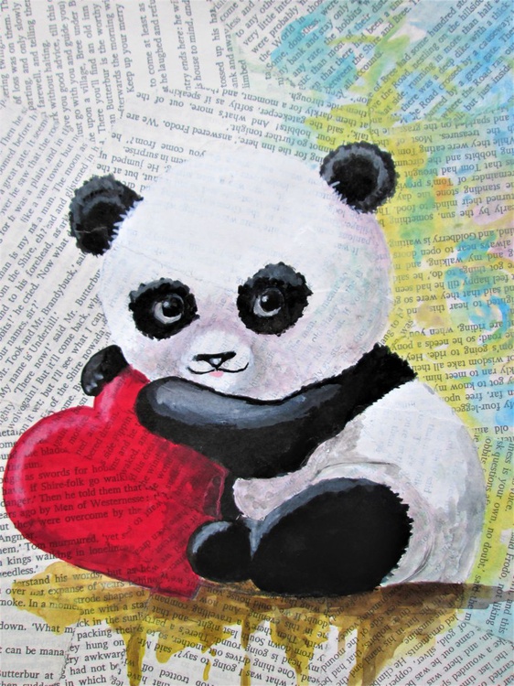 Panda Bear Love Acrylic Ink On Book Page Artfinder