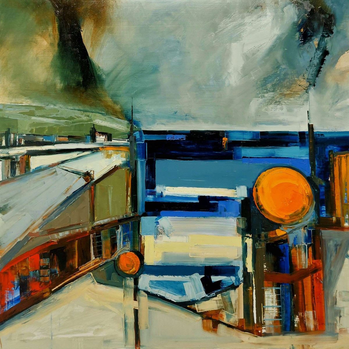 Abstract Landscape Oil Painting By Michael Hemming, 37 X 37", Portwall, Original Artwork