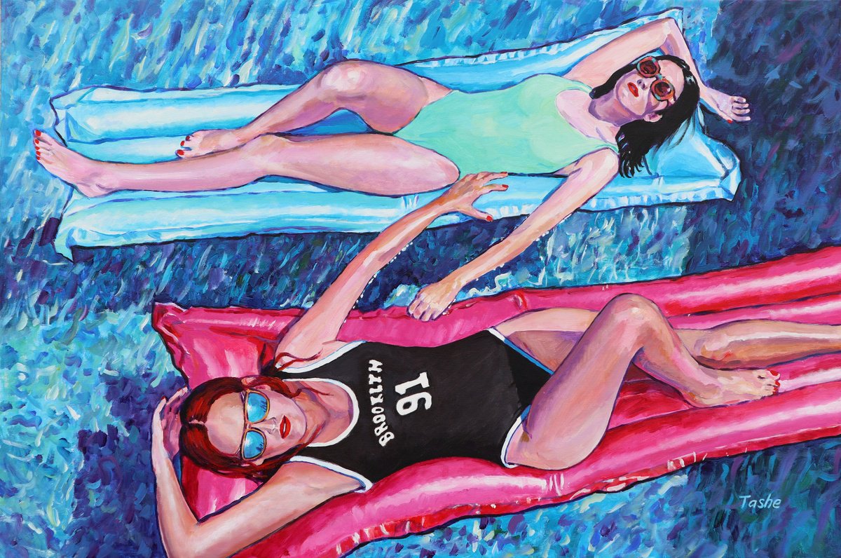 Urban And Pop Portrait Acrylic Painting By Tashe, 48 X 32", Touching The Dream, Original Artwork