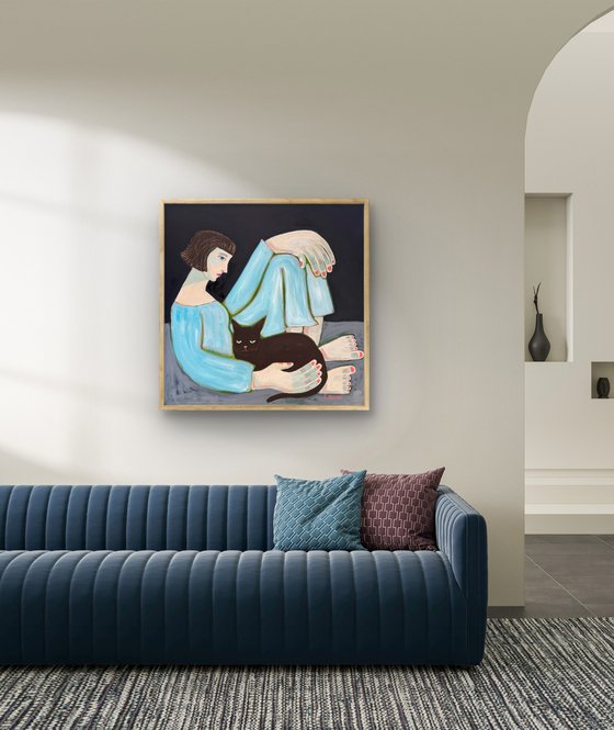 Lady and Cat with big hands and feet