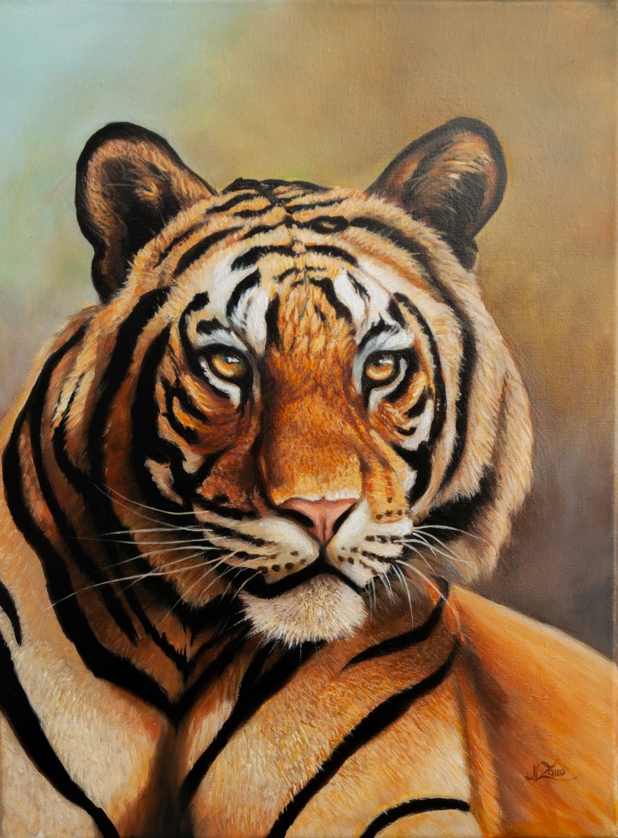 Photorealistic Animal Acrylic Painting By Norma Beatriz Zaro, 12 X 16", Majestic Gaze, Original Artwork