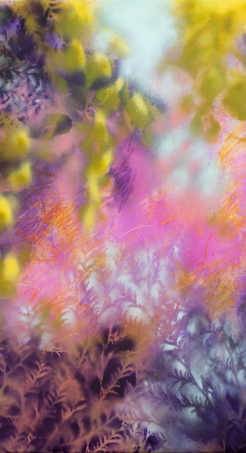 Pink evanescence - semi-abstract spray paint - modern floral - contemporary nature - decorative street art LARGE SIZE UNSTRETCHED by Fabienne Monestier