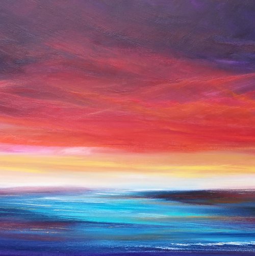 Crimson Calm - seascape, emotional, panoramic by Mel Graham