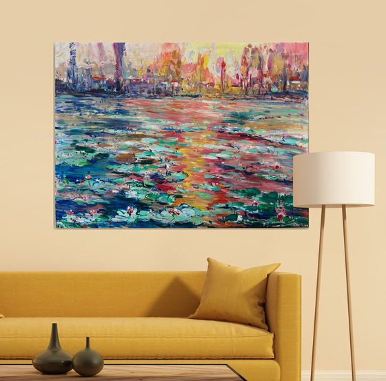 Park, water lilies sunset, 130cm x 95cm