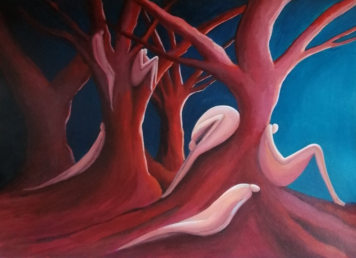 Expressive Portrait Acrylic Painting By Karen Wilcox, 20 X 16", Assimilation, Original Artwork