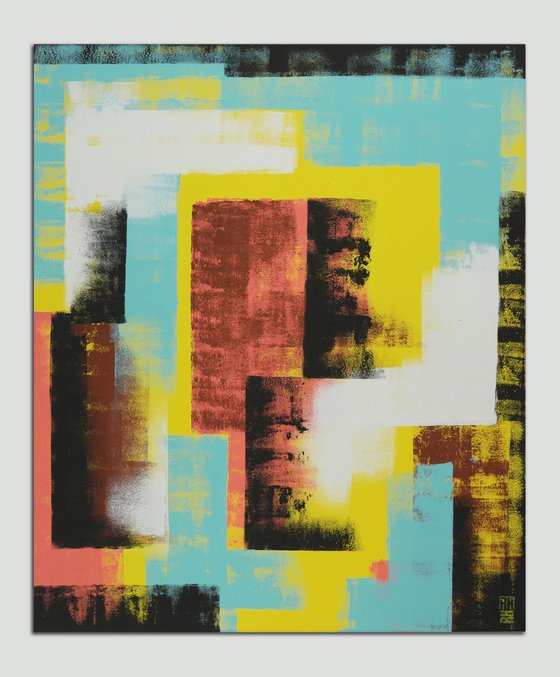 Untitled in Yellow Brown & Pink - 90x110 cm - Ronald Hunter - 11J