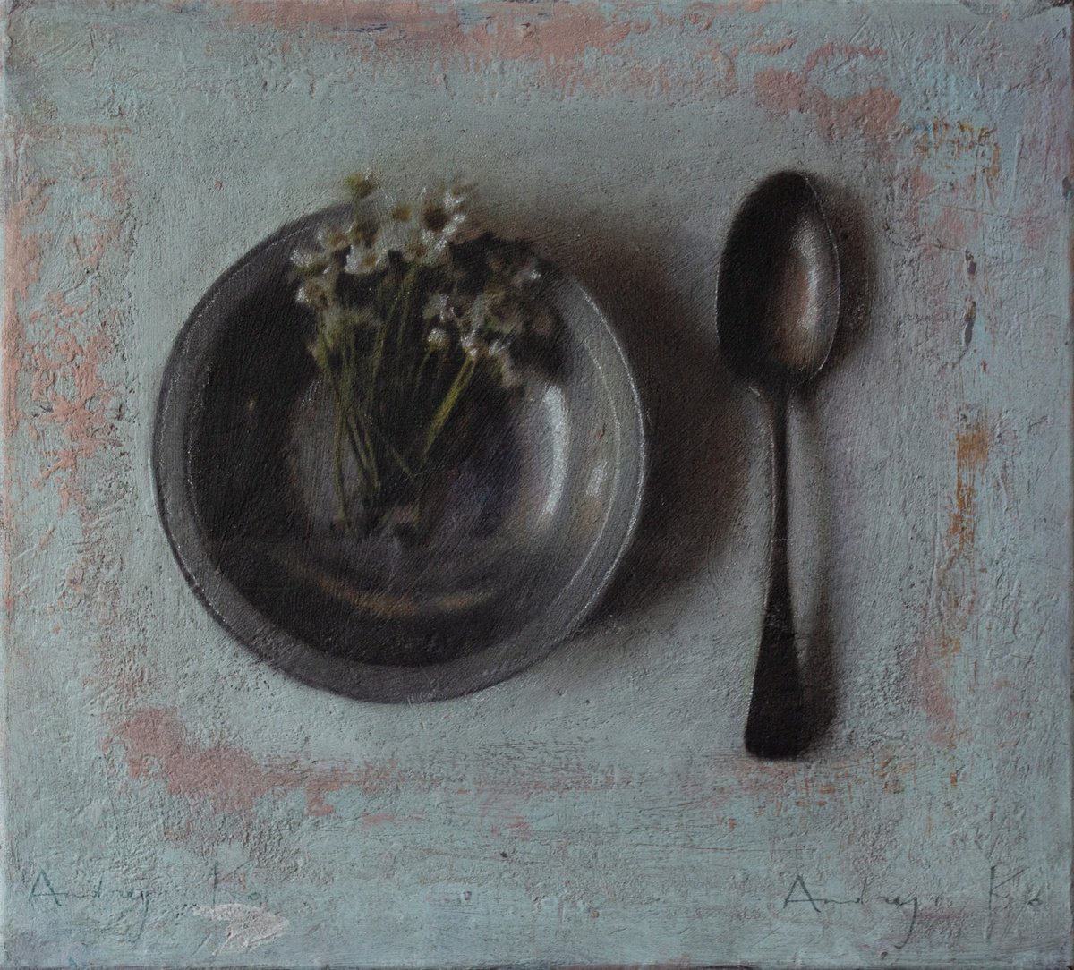 Impressionistic Still Life Acrylic Painting By Andrejs Ko, 15 X 14, The Breakfast With Chamomile Flowers, Original Artwork
