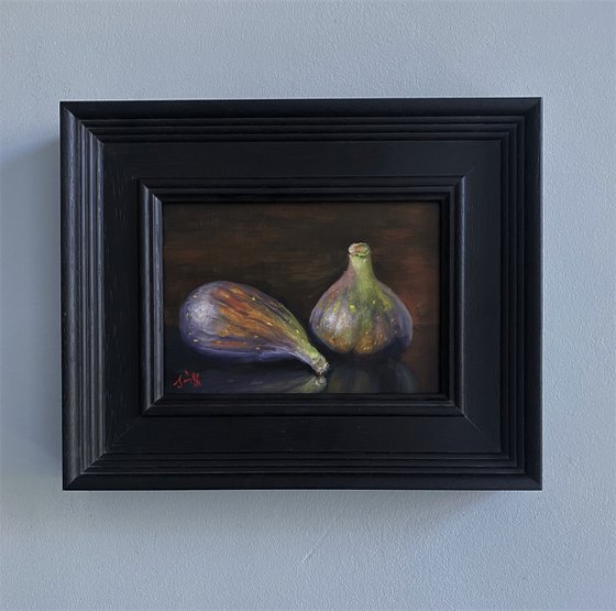 Original Oil Still Life Two Figs