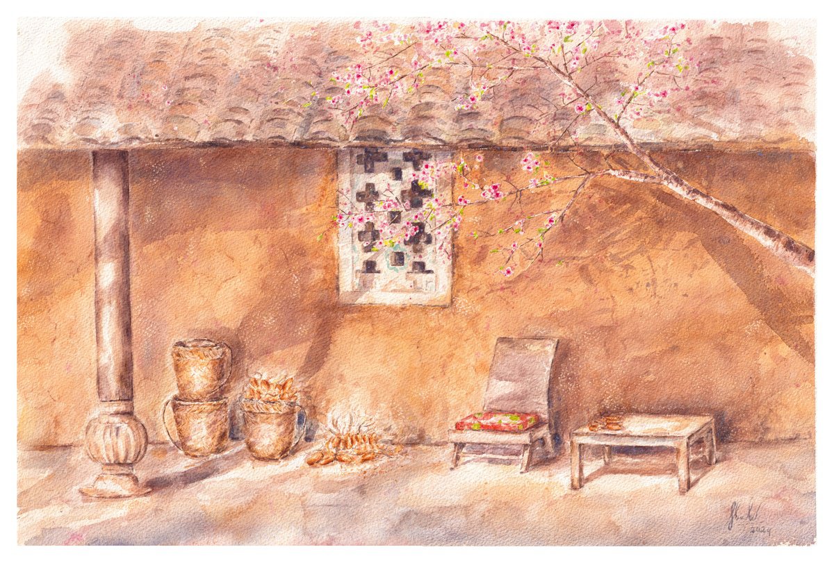 Landscape Watercolour By Hua Le, 23 X 15, Spring Day, Original Artwork