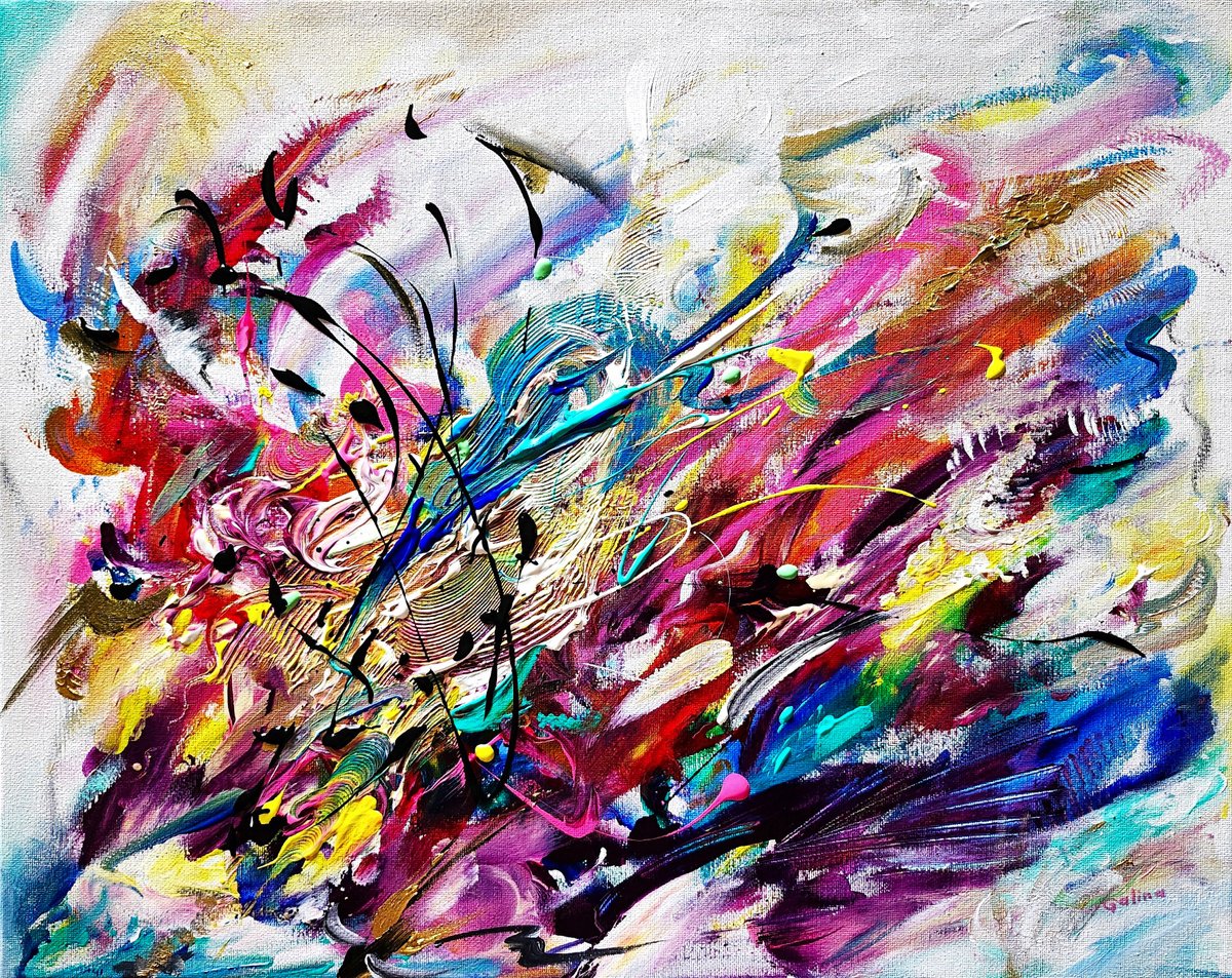 Expressive Abstract Acrylic Painting By Galina Victoria, 20 X 16, Path To Victory, Original Artwork