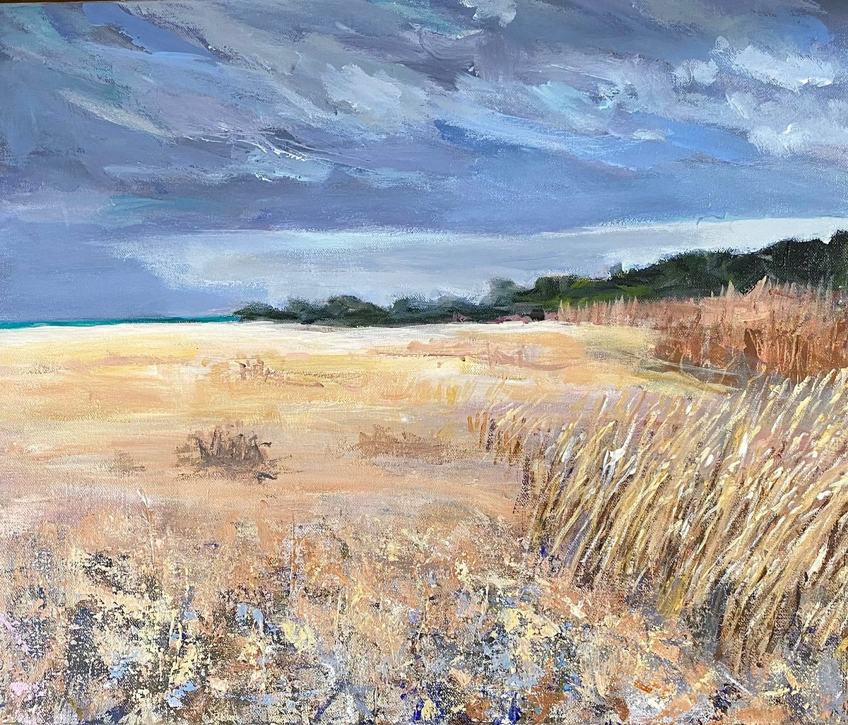 Impressionistic Landscape Acrylic Painting By Nikki Wheeler, 24 X 20", Stormy Skies And Endless Beach, Original Artwork