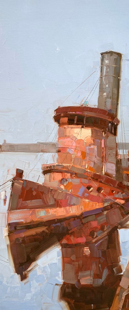 Old Tug, Original oil painting, Handmade artwork, One of a kind by Vahe Yeremyan