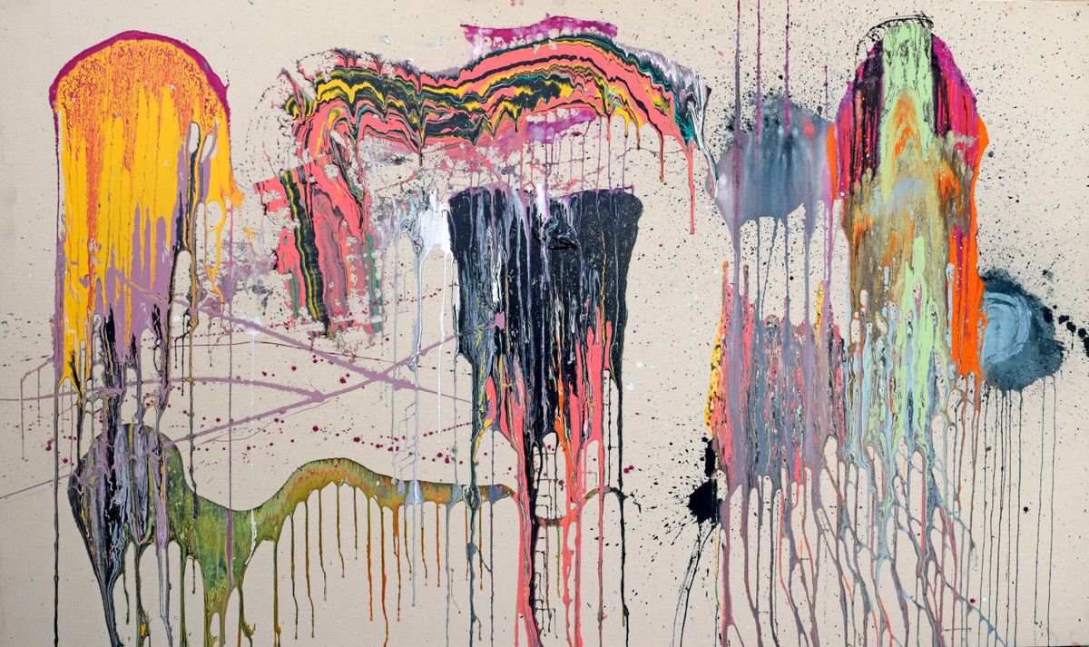 Abstract Acrylic Painting By Sumit Mehndiratta, 36 X 61", Untitled Nº93, Original Artwork