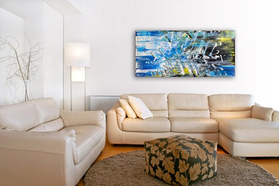 "Everybody Was Kung Fu Fighting" - FREE USA SHIPPING - Original PMS Abstract Acrylic Painting On Recycled Wooden Desk Panel - 55" x 26"