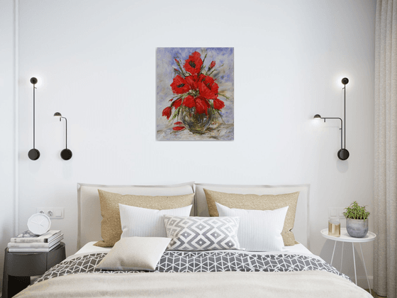 Red poppies   (50x60cm, oil painting, palette knife)