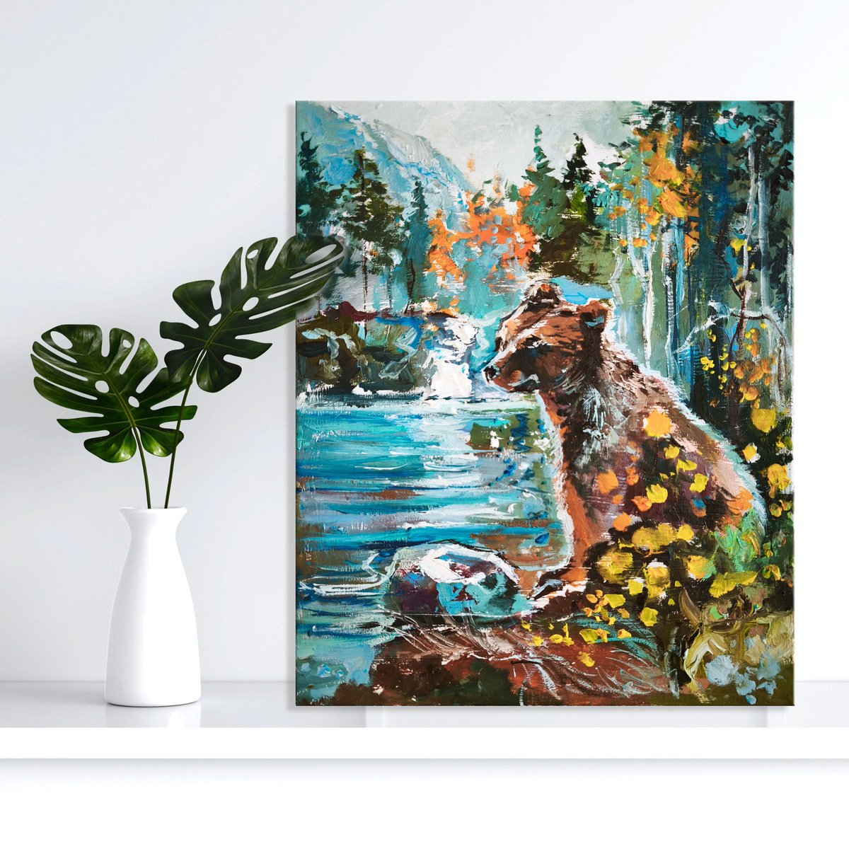 Impressionistic Animal Watercolour By Annet Loginova, 12 X 16, Autumn Bear, Original Artwork