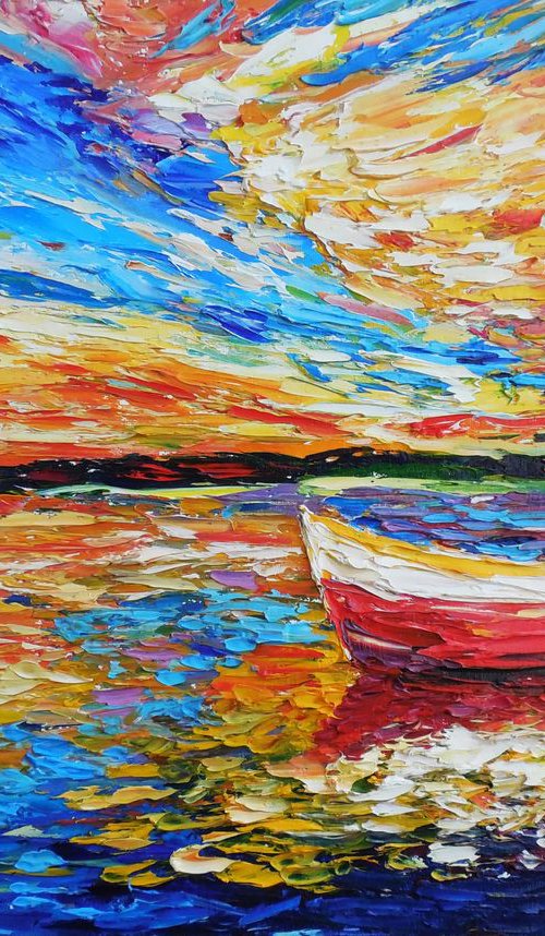 Fishing boat and amazing sunset by Oksana Fedorova