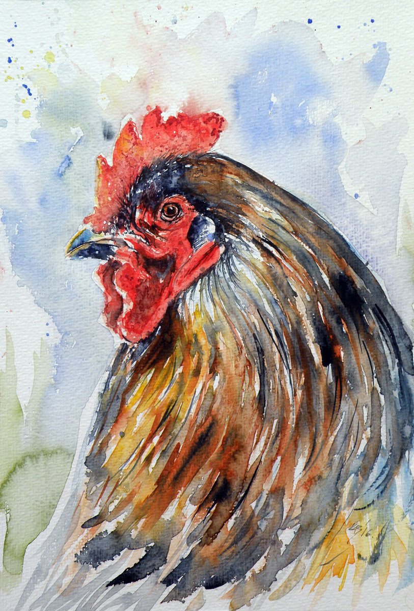 Impressionistic Animal Watercolour By Kovacs Anna Brigitta, 10 X 14", Hen, Original Artwork