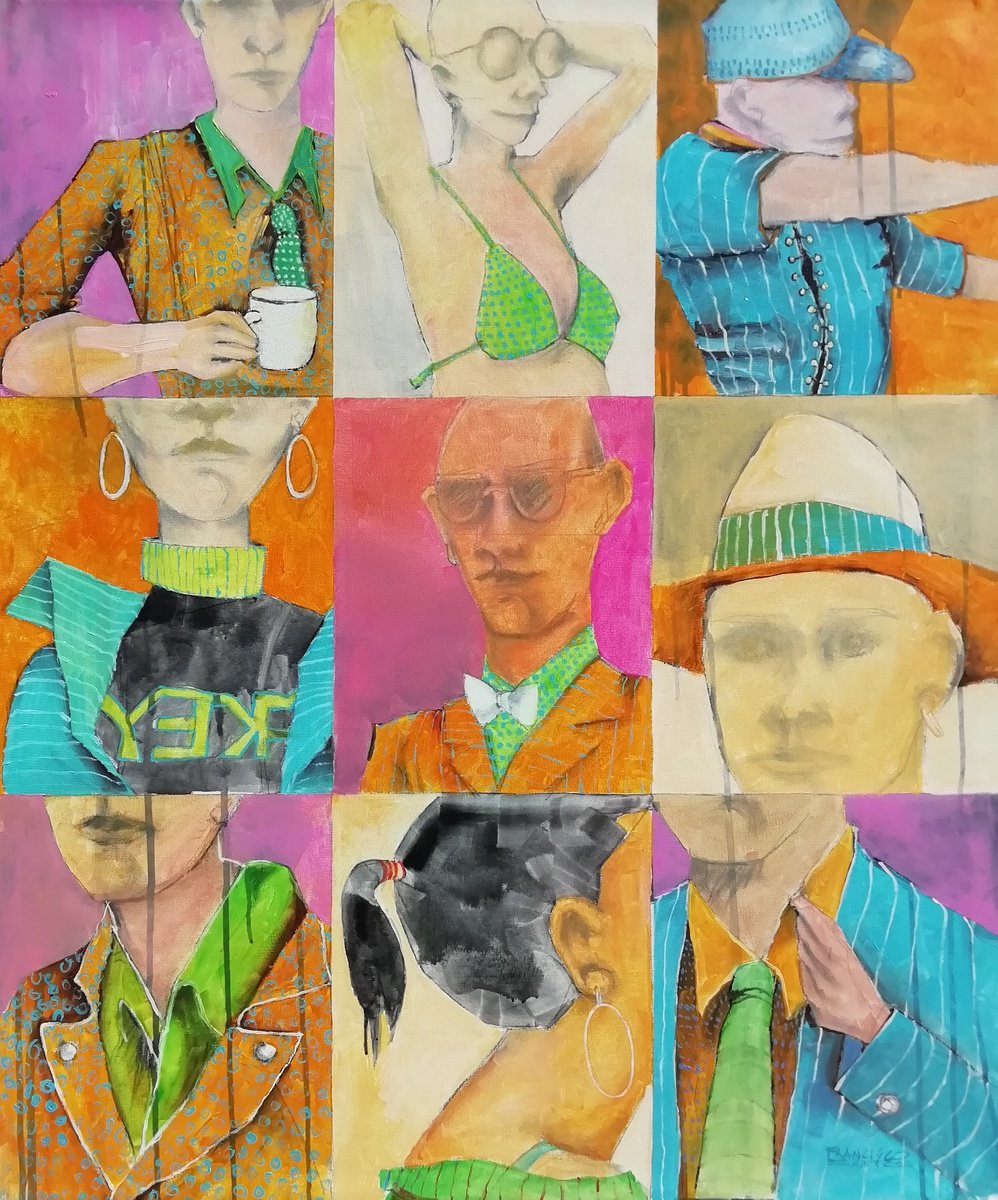 Expressive Portrait Acrylic Painting By Francisco Santos, 31 X 39, Expressive Fragments 3, Original Artwork