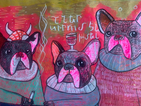 French bulldogs in a Yerevan’s cafe.