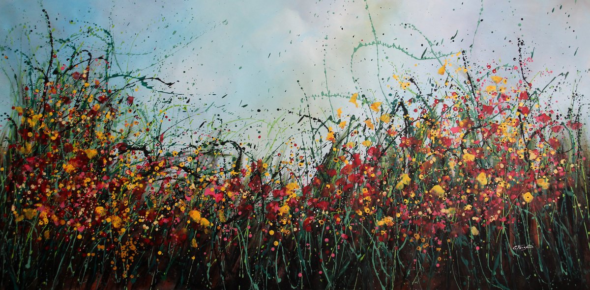 Expressive Botanical Acrylic Painting By Cecilia Frigati, 78 X 39, In Quell