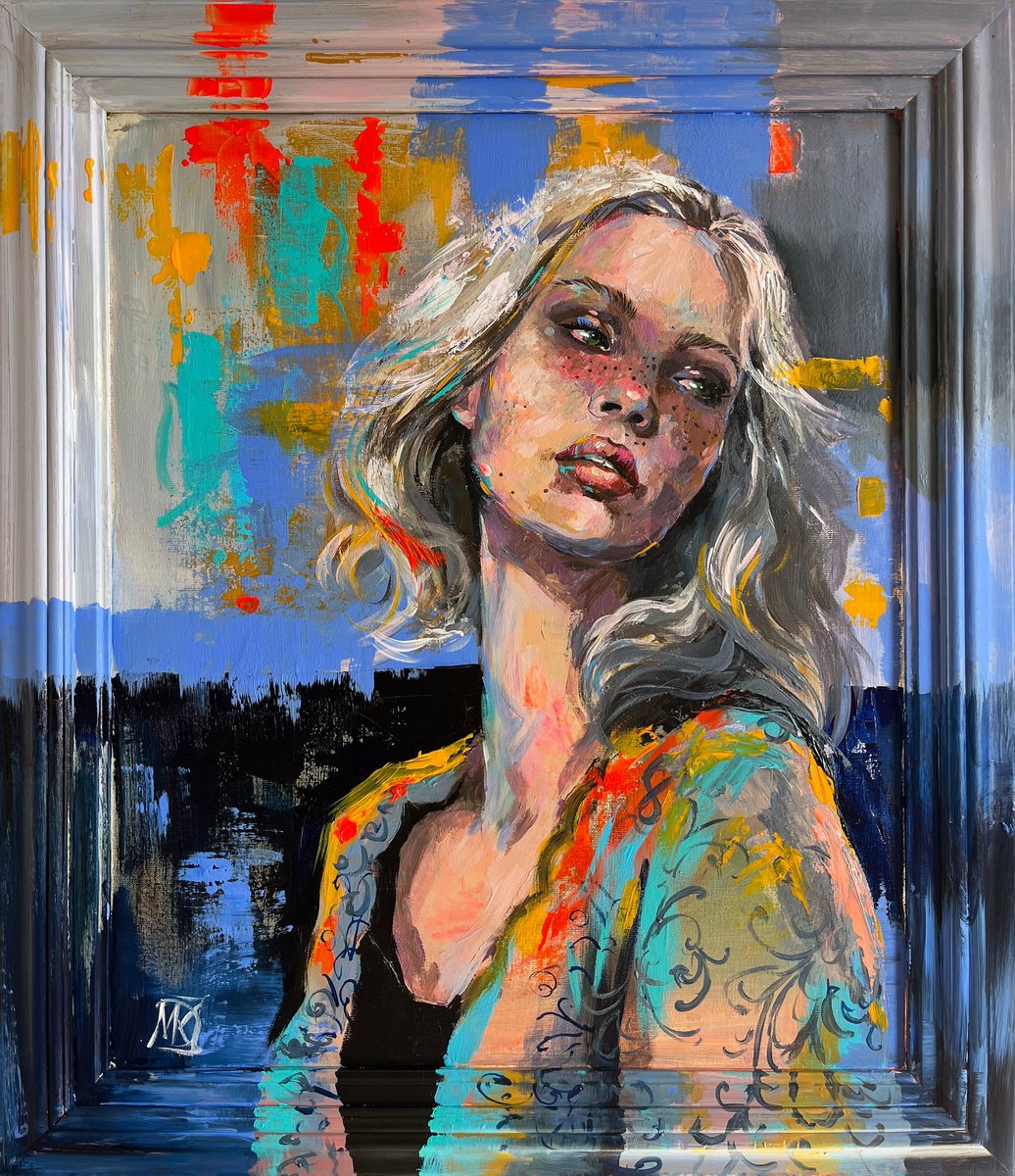 Impressionistic Portrait Acrylic Painting By Maria Kireev, 24 X 28", Eventide, Original Artwork