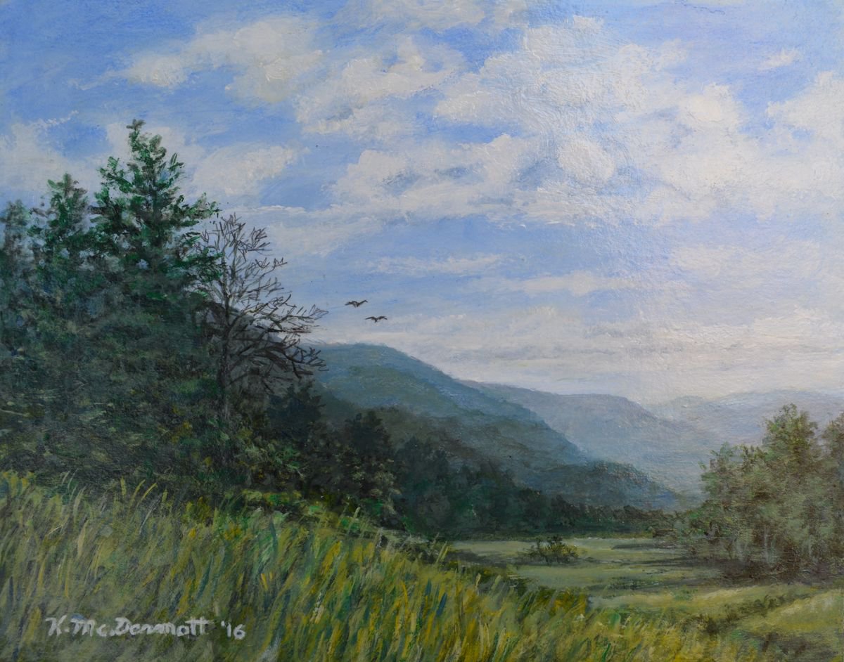 Impressionistic Landscape Acrylic Painting By Kathleen Mcdermott, 10 X 8", Valley View, Original Artwork