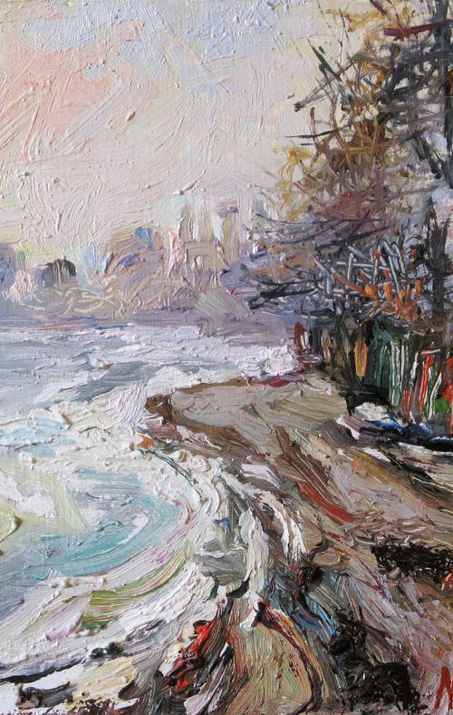 March. The last ice on the Dniester River. by Nikifor Swiristuhin