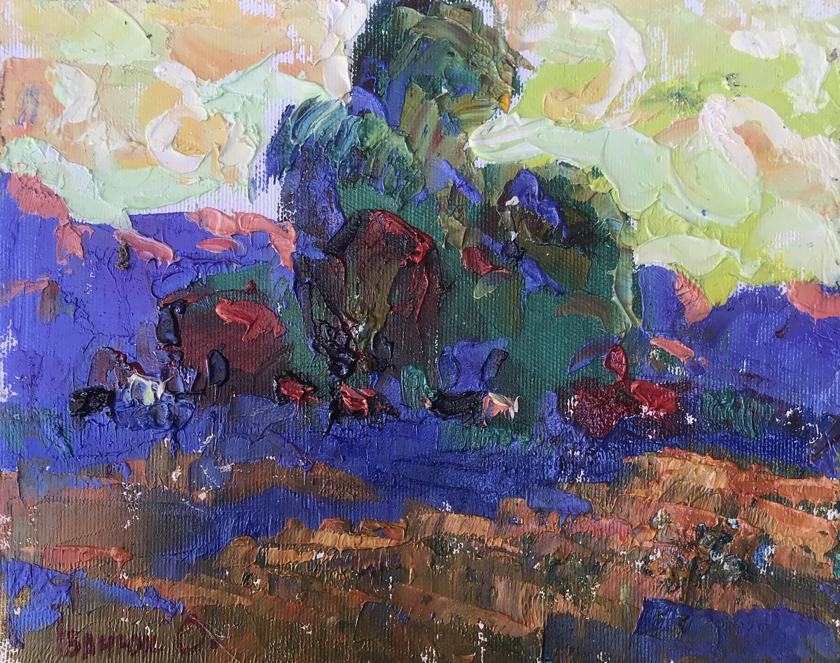 Impressionistic Landscape Oil Painting By Kalenyuk Alex, 10 X 8", In The Shade Of Willows, Original Artwork