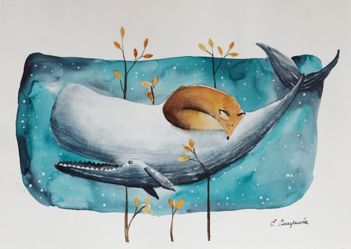 Sleeping Fox & Whale by Evgenia Smirnova