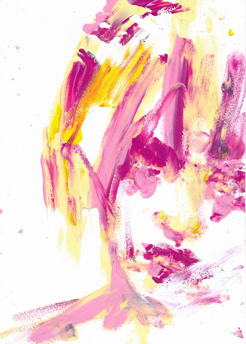 Expressive Portrait Acrylic Painting By Doriana Popa, 8 X 12, Pink Mood, Original Artwork