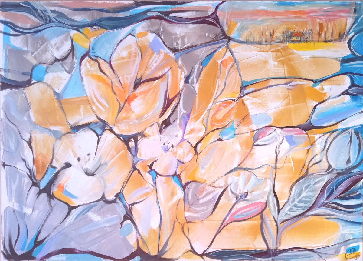 Organic Abstract Oil Painting By Alina Skorokhod, 28 X 20, Autumn Vibe - Nostalgy, Original Artwork