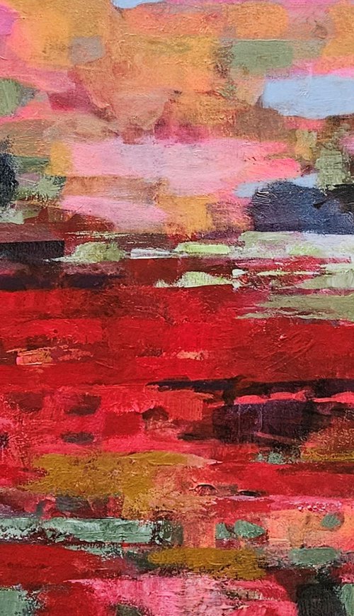 Poppies in Passing. Large abstract landcape by Tatiana Hellum