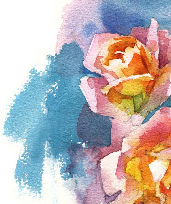 Original watercolor painting "Two fiery roses"