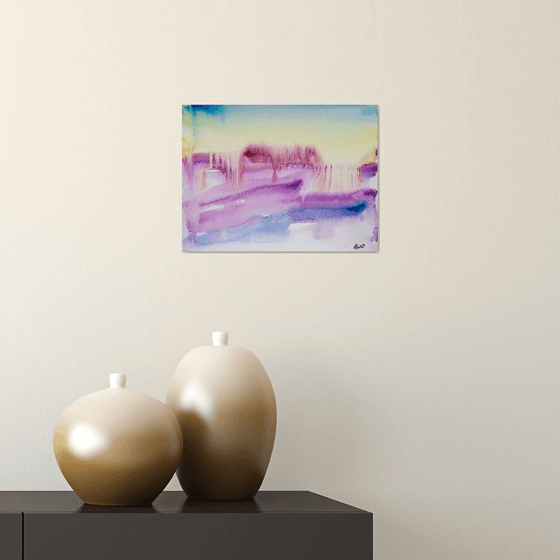 Abstraction landscape. Spanish series. #5 warm. Small interior gallery wall white watercolor acuarelle