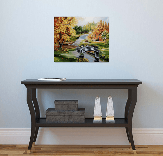 Autumn park, original oil landscape painting, art for home, gift idea