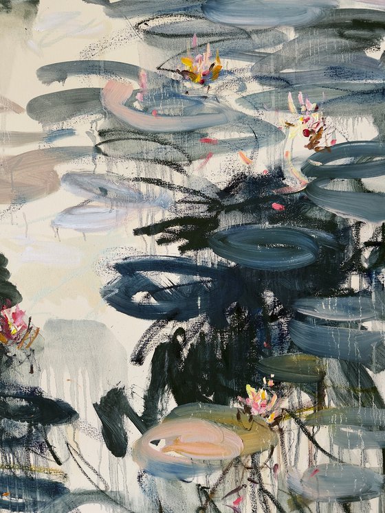 Water lilies. Spring pond.