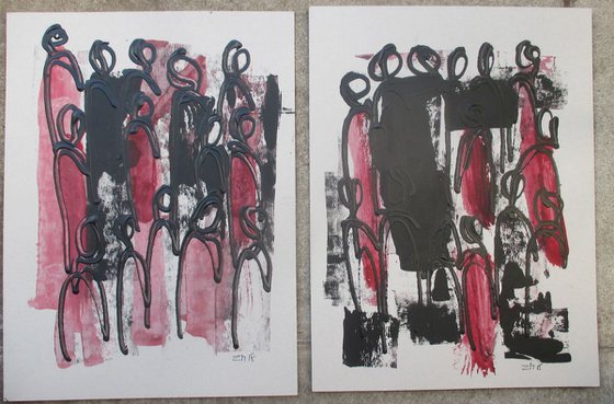 2 part communication - drawing acryl on paper 15,7 x 11,8 inch