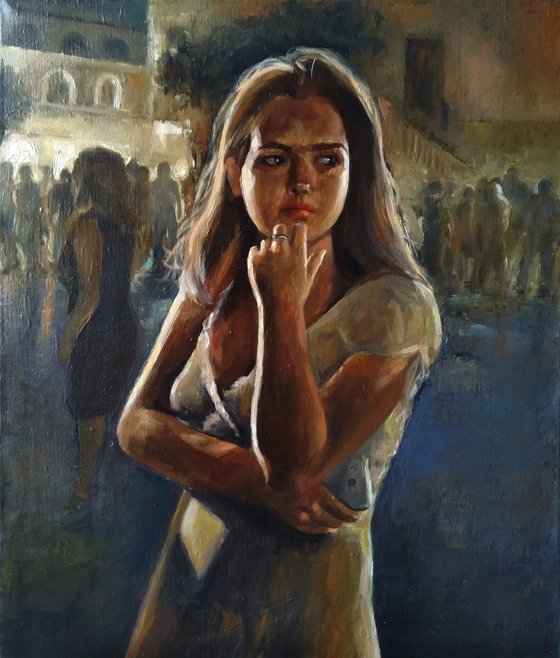 It's beautiful at night in Italy 50x60cm ,oil/canvas, impressionistic figure
