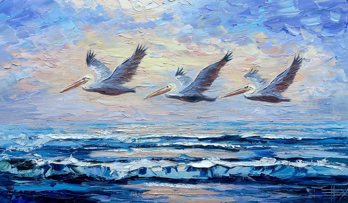 Impressionistic Landscape Oil Painting By Lisa Elley, 60 X 36", Flight Of Grace, Original Artwork
