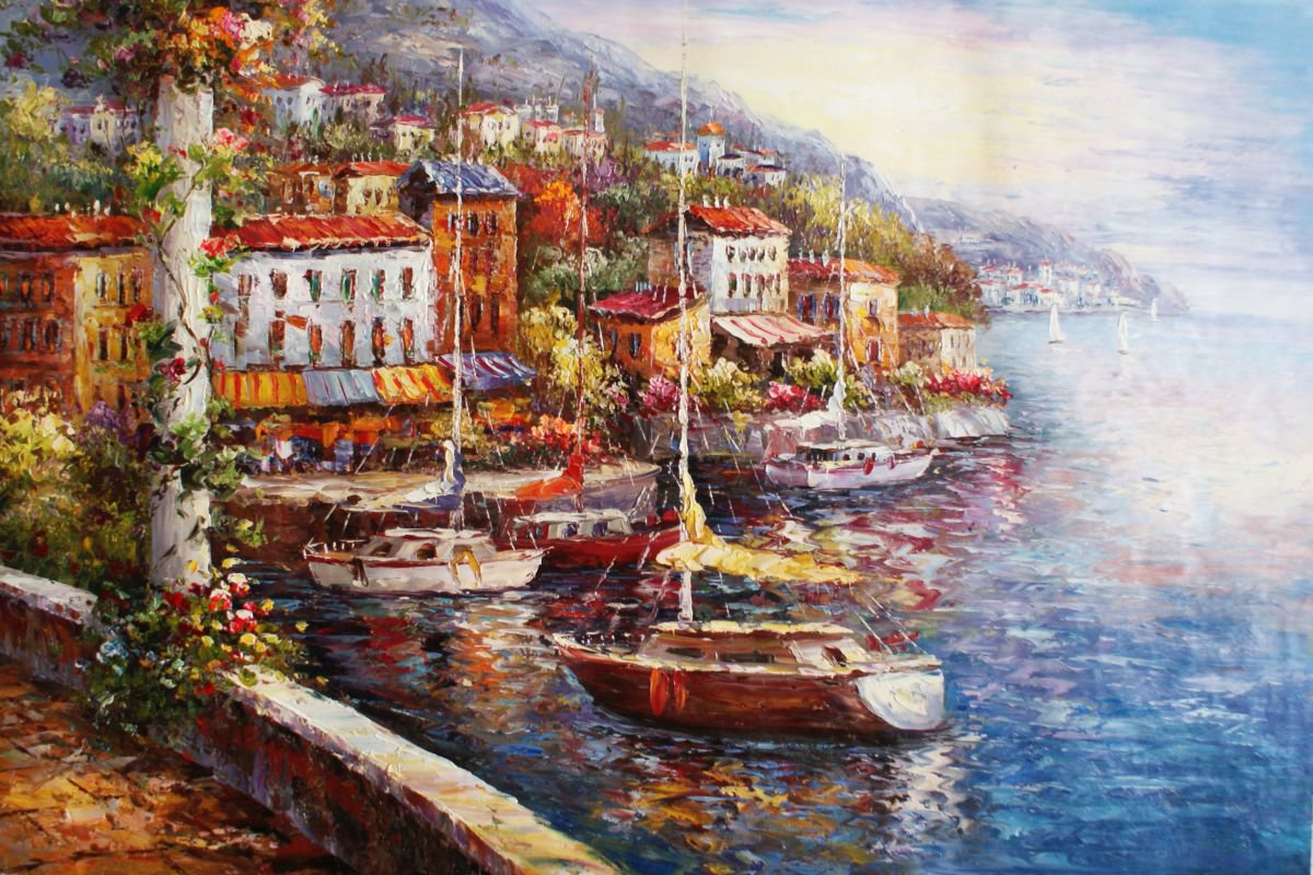 Yachts canvas / oil. Size 60x90 cm. by Thomas Wu
