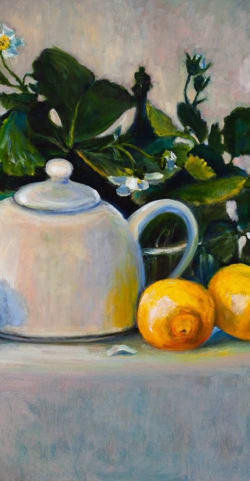 Still Life With Strawberry Flowers by Liudmila Pisliakova