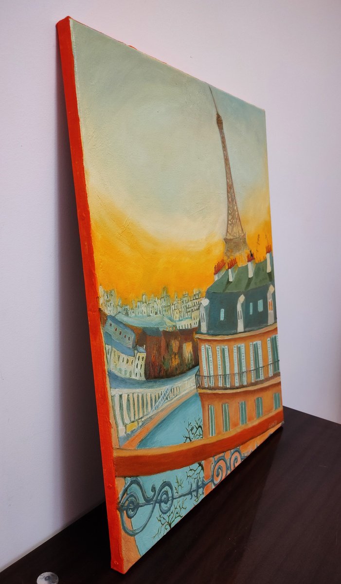 Naive Cityscapes Oil Painting By Albina Urbanek, 20 X 24, Winter Dancing, Original Artwork